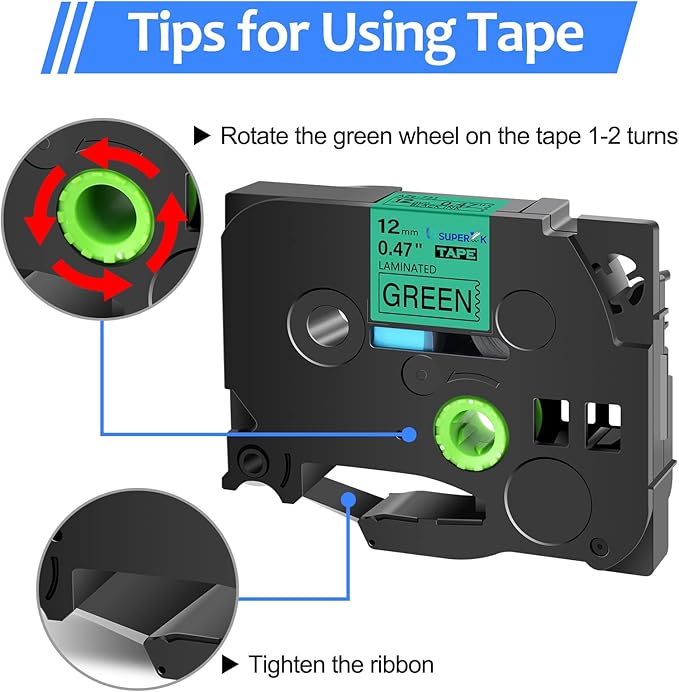 6PK Compatible for Brother P-Touch Label Maker Tape TZe-731 TZe TZ Label Tape TZ-731 TZe731 TZ731 12mm 0.47'' Laminated Black on Green Tape for PT-D210 H110 D220 D400 D600