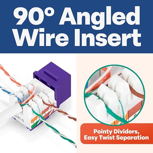Everest 90° Angled RJ45 Cat6 Keystone Jacks 50-Pack in Purple - Image 3