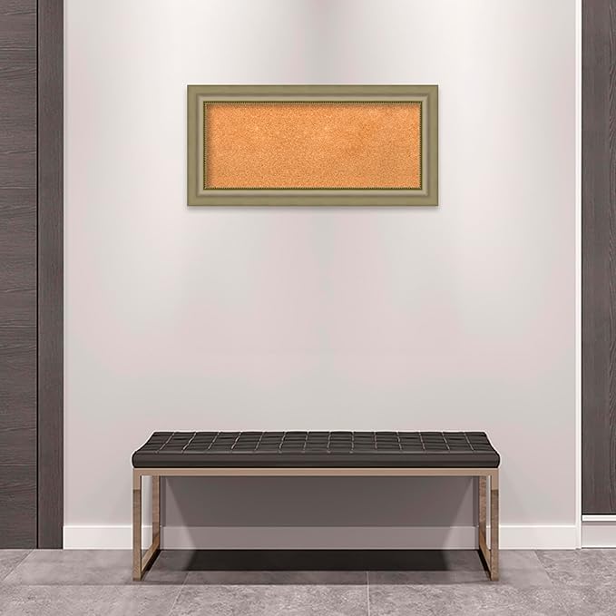 Amanti Art Natural Cork Board for Wall, 17x35 Vision Board with Silver Wood Frame, Medium Corkboard Office Decor for Home Organization, Traditional Corkboard Pinboard to Display Items for Home