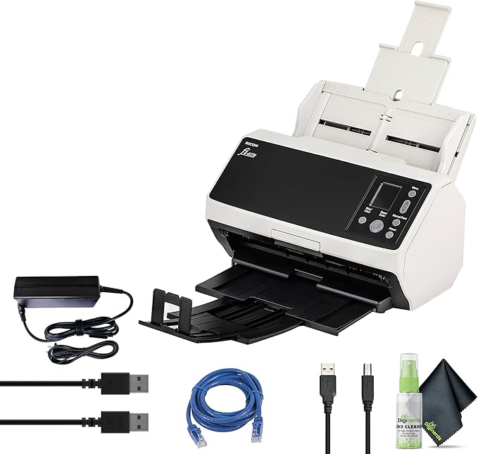 Ricoh fi-8170 Professional High Speed Color Duplex Document Scanner (PA03810-B055) + USB Printer Cable + Network Cable