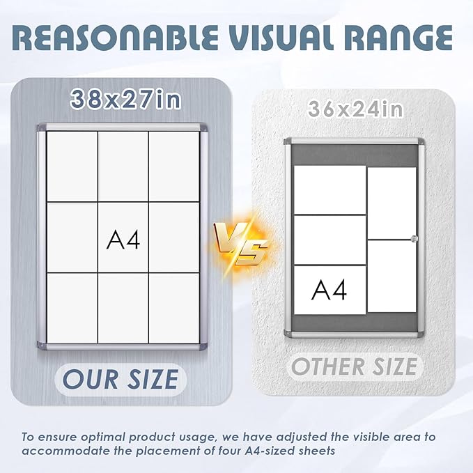 Enclosed Bulletin Board Lockable Display Case Message Board with Locking Door for Indoor, Black Felt, Silver Aluminum Frame, 38x28inches(9xA4)