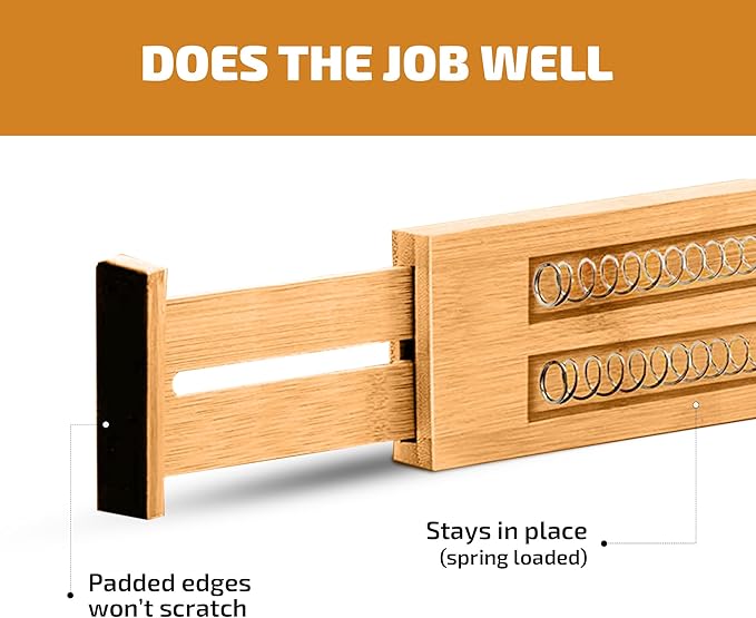 4 Pack Drawer Dividers Bamboo 2.6" High, 16-22" Adjustable Drawer Organizers for Clothes, Expandable Dresser Separators in Bedroom/Bathroom/Kitchen/Office Organization and Storage (Natural)