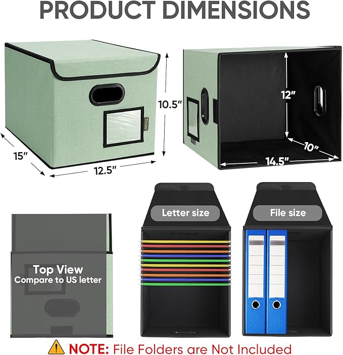 BALEINE File Organizer Box with Lid, Collapsible File Folder Organizer with Plastic Slide, Hanging File Folder Box for Office Document Storage (1 Pack, Green)