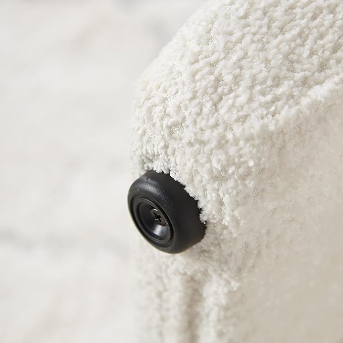 Modern Boucle Ottoman, Vanity Stool Chair, Foot Stool with Wooden Legs Sofa Bench Footstool Extra Seat for Vanity, Makeup Room, Living Room, Entryway, Set 2, White