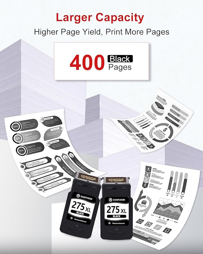 PG-275XL Replacement for Canon Ink 275 PG-275 275XL Black Ink Cartridge Compatible with PIXMA TR4720 TS3522 TR4700 TS3722 TS3500 TR4722 TS3720 TS3520 Printer (2 Black)