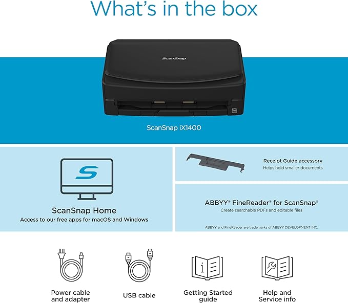 ScanSnap iX1400 High-Speed Simple One-Touch Button Color Document, Photo & Receipt Scanner with Auto Document Feeder for Mac or PC, Black