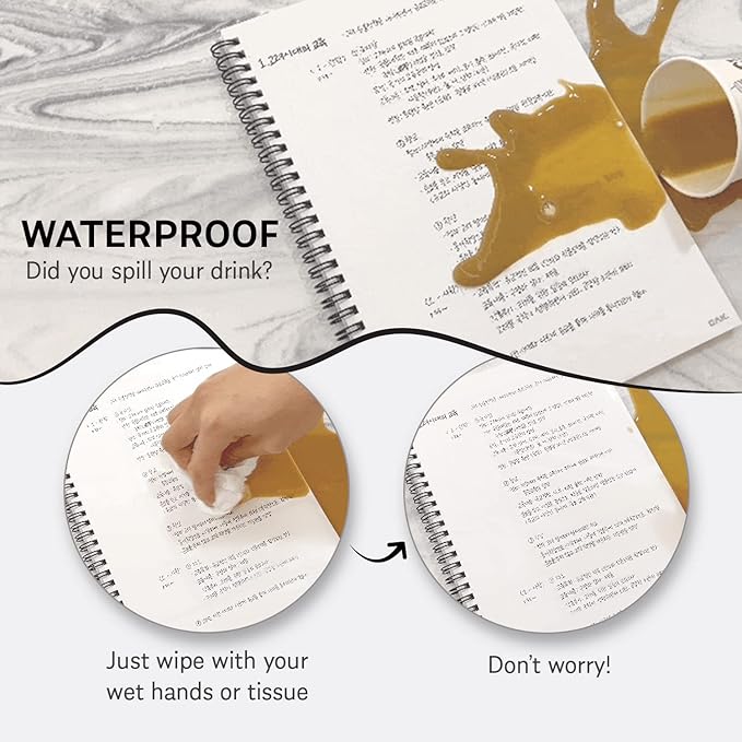 GAK. Stone Paper Notebook | No Lines Spiral Notebook Waterproof Sheet Aesthetic Journal for Note Taking | Notebooks for Work & Aesthetic School Supplies | Medium Size, White (5.8”x8.3”, 50 sheets)