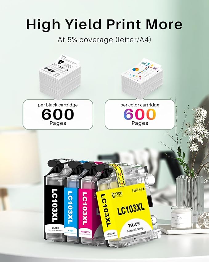 LC103XL Color Ink Cartridge Replacement for Brother LC103 XL Cartridges Use for MFC-J870DW MFC-J6520DW MFC-J475DW MFC-J6920DW MFC-J470DW(4 Pack)