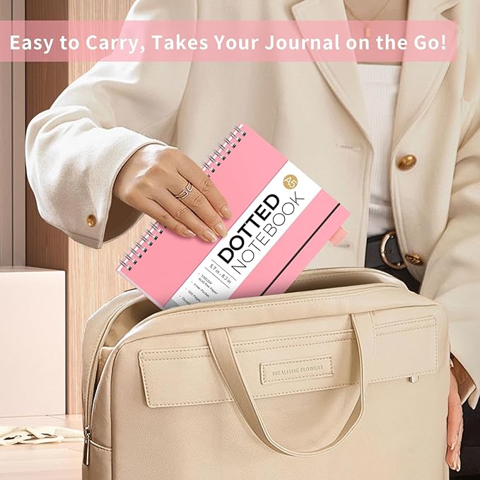 AHGXG Bullet Dotted Journal - Dot Grid Spiral Notebook 8.5" x 11", A4 Large Dotted Notebook, 100 GSM Thick Paper, Waterproof Plastic Cover Journals for Bullet Journaling, Sketching, Pink