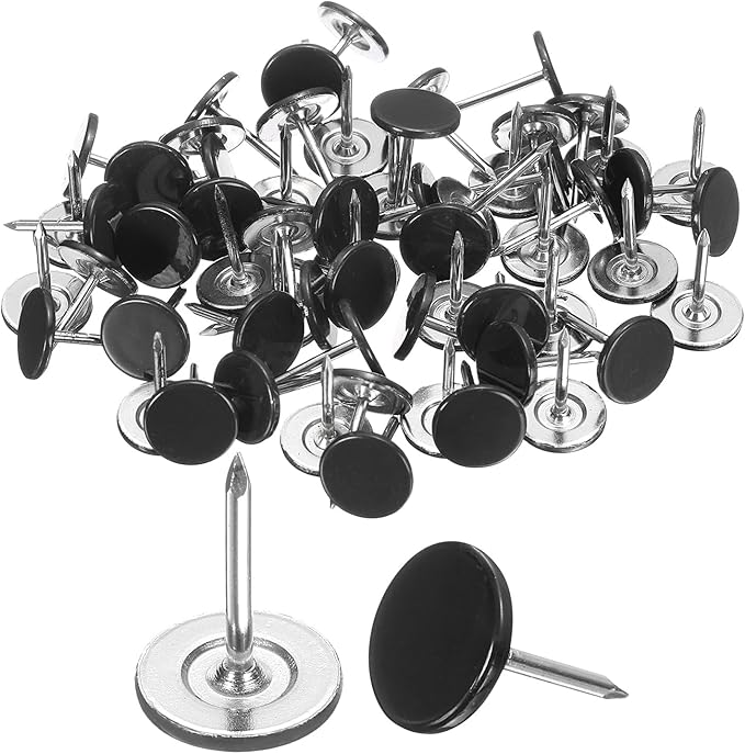 uxcell 100Pcs Upholstery Tacks, 11mmx15mm Flat Head Thumb Tack Decorative Furniture Nails Push Pins for Furniture Sofa Headboards, Black