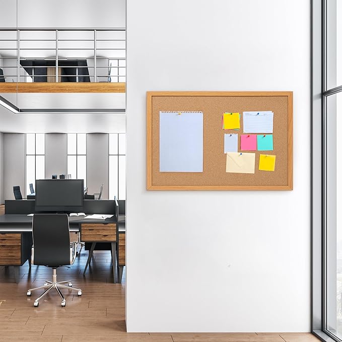 Board2by Cork Board Bulletin Board 20" x 30", Wood Framed Corkboards for Wall Decor, Hanging Office Message Board, Large Wall Mounted Notice Pin Board with 15 Push Pins for School, Home & Office