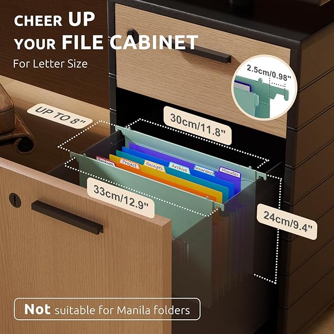 ThinkTex Plastic Expanding Hanging File Folders, 7 Innovative 1.2" Accordion Pockets, Large Capacity, Multi-Color Tabs, Letter Size for Filing Cabinet - Green