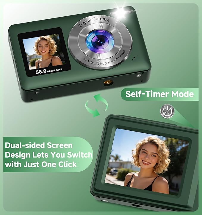 Digital Camera, 56MP Dual Screen Autofocus Vlogging Camera, 16X Zoom Point and - Image 2