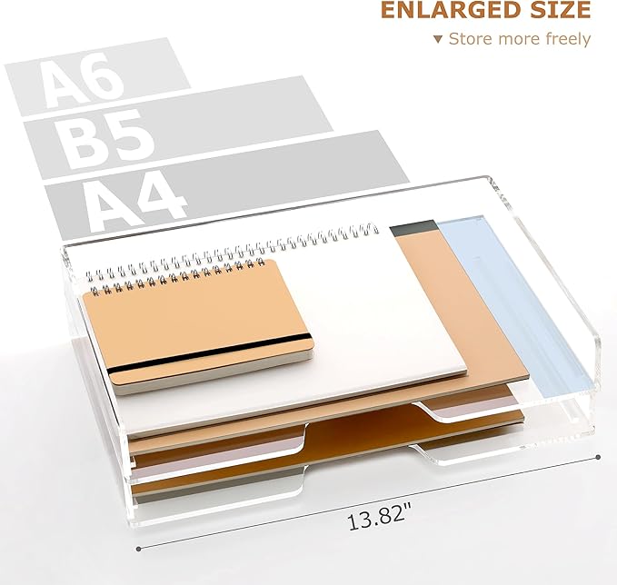 2 Pack- Stackable Paper Letter Tray, Enlarged A4 File Desk Organizer Acrylic Desk Organizers and Accessories Sorter Tray, Clear Workspace Office Supplies Organizers, 13.78inx9.25inx3.62in