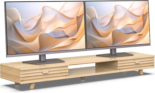 Bamboo Monitor Stand with Drawer - Desk Organizer with Cable Management & Storage, Ergonomic Laptop Riser for Home Office (220lbs Capacity, 39 inch ,Natural)