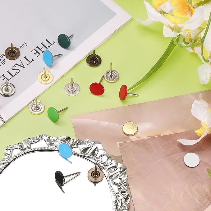 uxcell 100Pcs Upholstery Tacks, 11mmx15mm Flat Head Thumb Tack Decorative Furniture Nails Push Pins for Furniture Sofa Headboards, White