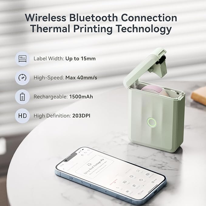 NIIMBOT D110 Upgraded Version Mini Label Maker Machine with Tape, Portable Bluetooth Thermal Printer, Sticker Labeler with Multiple Templates for Office Organization Home Kitchen School, Green