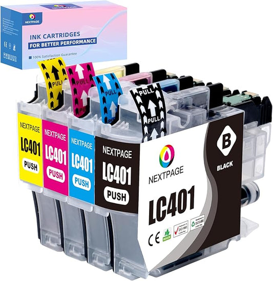 LC401XL MFC-J1010DW Ink Cartridges for Brother Printer LC401XL LC401 for MFC-J1010DW MFC-J1170DW MFC-J1012DW MFC-J1800DW MFC J1010DW - 4 Pack High Yields Black Cyan Magenta Yellow (LC401-BKCMY)