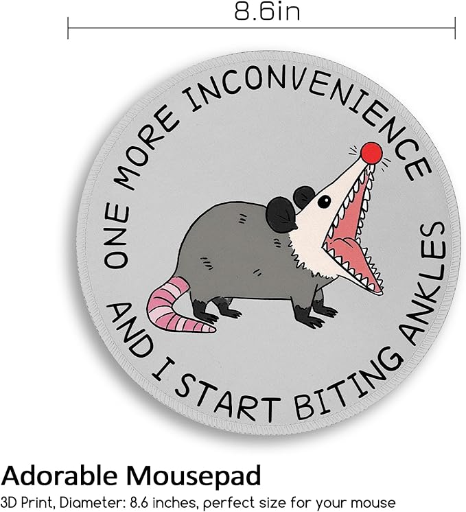 Funny Opossum Possum Mouse Pad, Small Round Mousepads, Mini Travel Mouse Mat for Wireless Computer Laptop, Work Office Coworker Colleague Desk Accessories, 8.6 x 8.6 inch