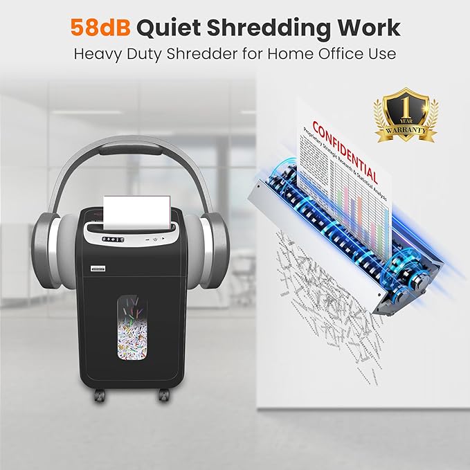 Paper Shredder for Home Office Heavy Duty with 60 Mins Running with US Patented Cutter,Shred CD/Card with Extra Large Bin,AUTO Jam Proof(ETL) (20-Sheet Cross Cut)