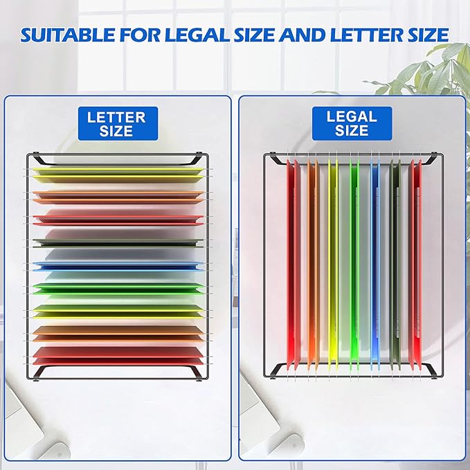 Legal and Letter Size Hanging File Folder Frame,Hanging File Folder Holder for Desktop Organizer,Metal Rack for Filing Cabinet and File Drawer,12.4” Wide x 15.3” Long x 9.4" Height,Black