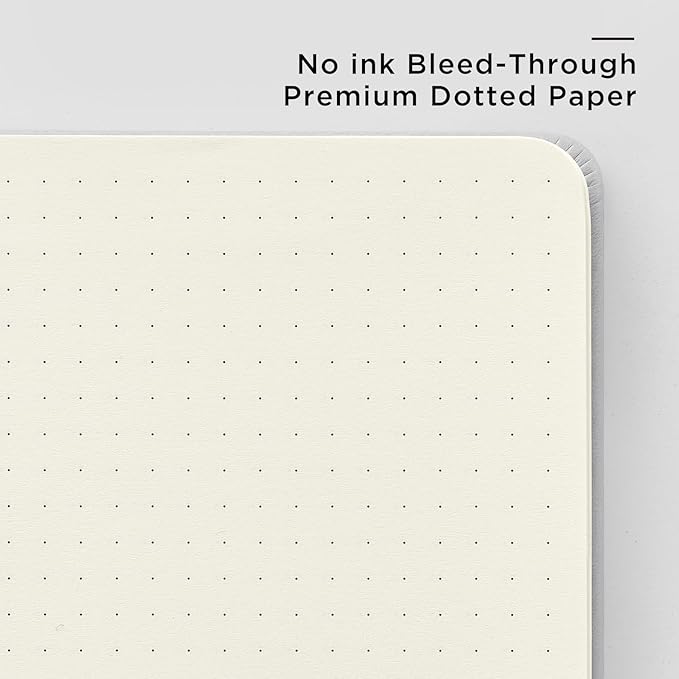 &And Per Se Dotted Journal Notebook, A5 Hardcover Leather Bullet Dotted Journal, 160 Pages 100 gsm Thick Dotted Paper，3 Sheets of Stickers Included - 5.7'' x 8''（Grey）