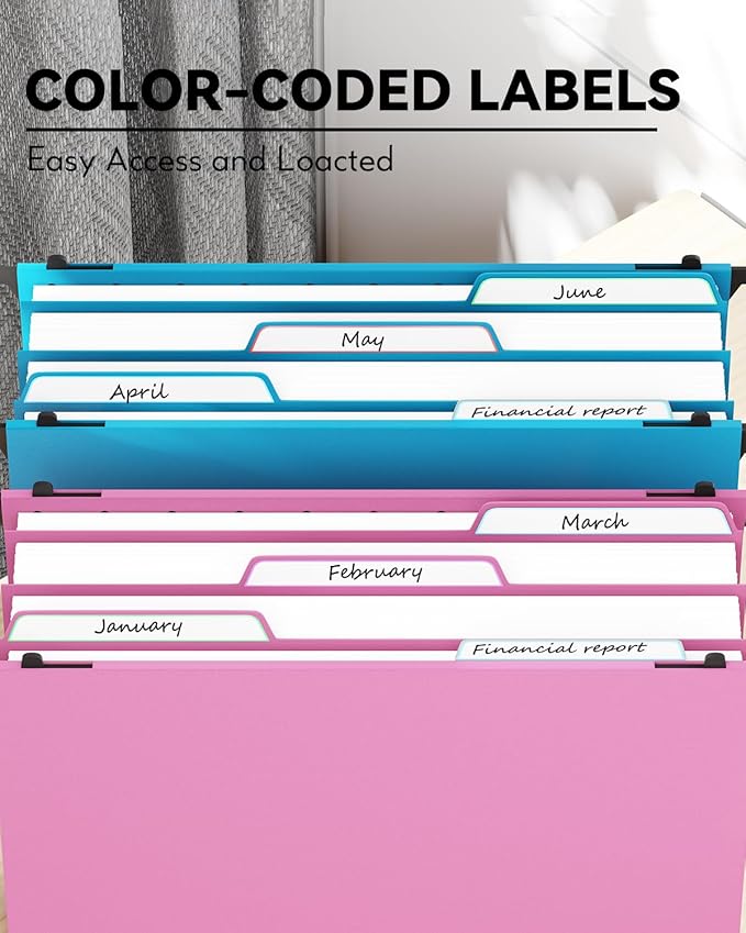 Ansook Plastic High Capacity Hanging File Folders,Heavy Duty 4”Expansion Accordian Pocket,Staggered Tabs with Movable Dividers,Reinforced Extra Wide, Letter Size,Folders for Filing Cabinet,6 Pack