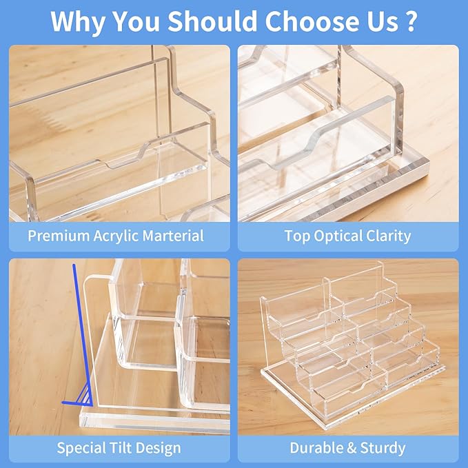 NIUBEE Clear Business Card Holder 4 Tier Acrylic Business Card Stand, 8 Slots Business Card Display for Desk Counter, 600 Card Capacity, 1 Pack