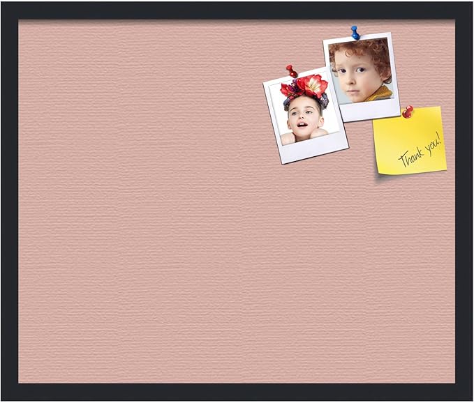 PinPix 24x20 Inch Cork Bulletin Board. This Decorative Framed Pin Board Comes with Pink Pastel Design and a Satin Black Frame. Ideal for Home Office Decor or Message Board (PinPix-1813)