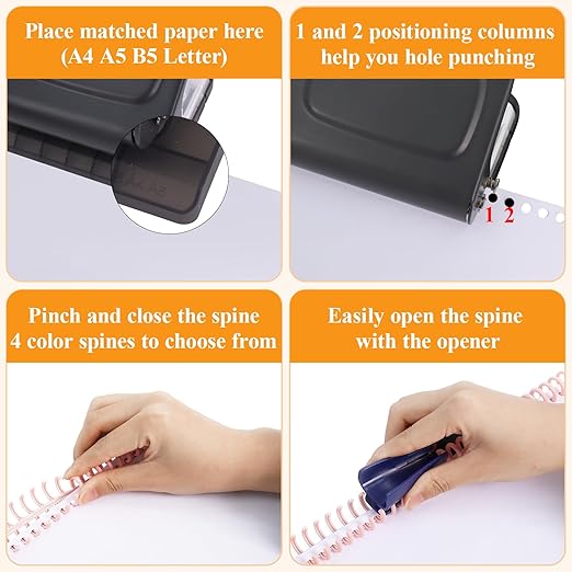 10 Hole Punch Binding Machine for Planners with 10 Multi-Color Binder Rings,30 Holes on A4,20 Holes on A5,26 Holes on B5,10 Sheet Capacity (Black)