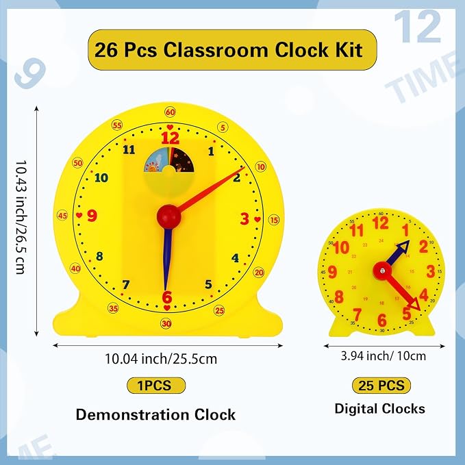 Lenwen 2 Pcs Classroom Clock Kit 24 Hours Learn to Tell Time Teaching Clock Toy - Image 2
