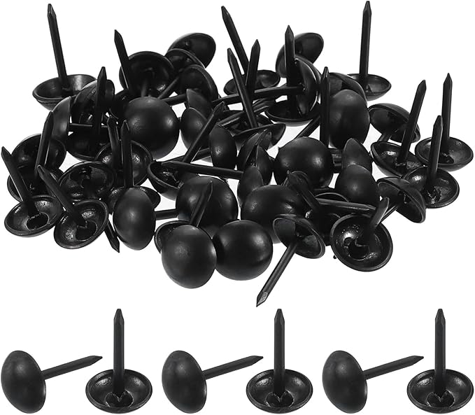 uxcell 100 Pcs Upholstery Tacks, 7 x 13mm Round Head Upholstery Nails Pins Vintage Decorative Furniture Tacks for Chairs Sofas Beds DIY Project, Black