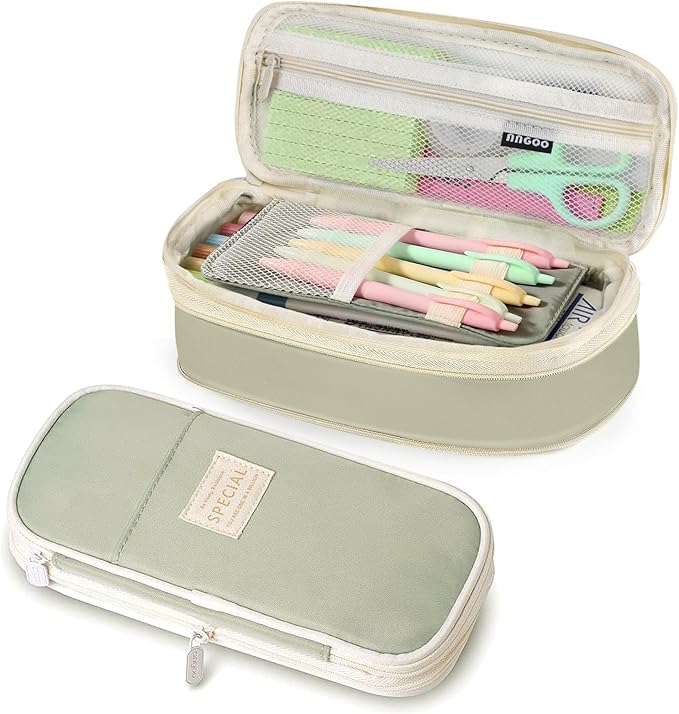 Pencil Case, Large Capacity Aesthetic Pencil Cases with Durable Zipper, Big Stationery Pencil Pouch for Women & Men, Adults Portable Storage Organizer Bag for College, Office, Travel (Green)