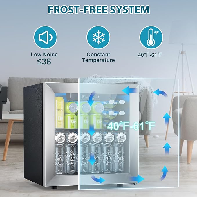 48 Can Beverage Refrigerator,12 Bottle Wine Cooler with Stainless Steel Glass Door, Digital Temperature Display, Countertop Mini Fridge for Soda, Wine or Beer, Silver
