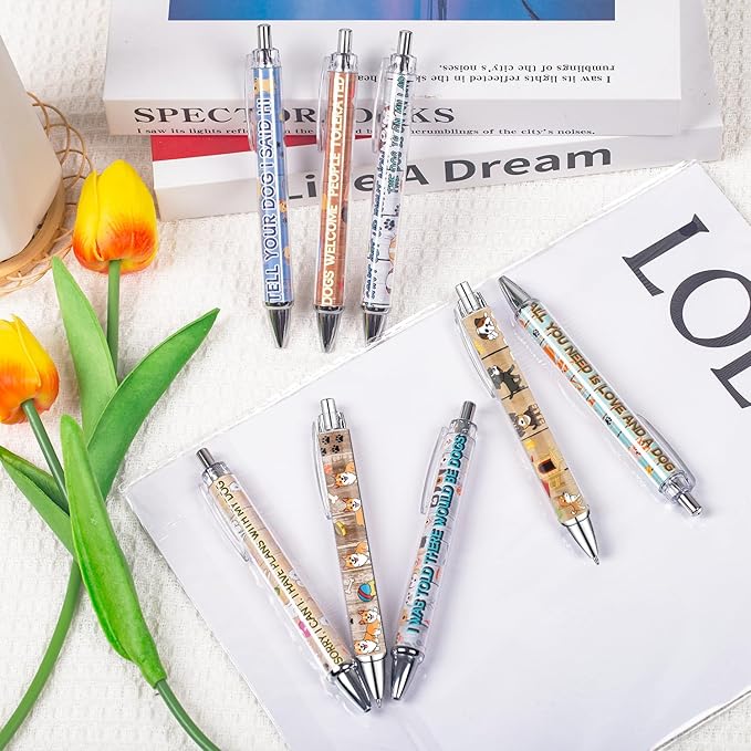 Idealmuzik Dog Pens for Dog Lovers – Cute Dog-Themed Ballpoint Pen Set for Kids, Teens, and Adults – Fun Stationery Gift for Journaling, Writing, or School – Smooth Ink, 8 Pack