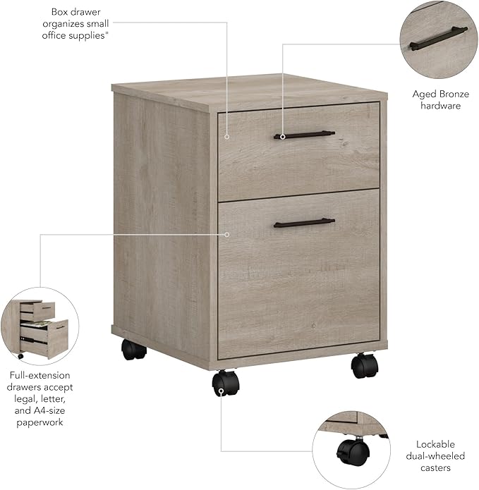 Bush Furniture Key West 2 Drawer Mobile File Cabinet, Rolling File Cabinet for Home Office