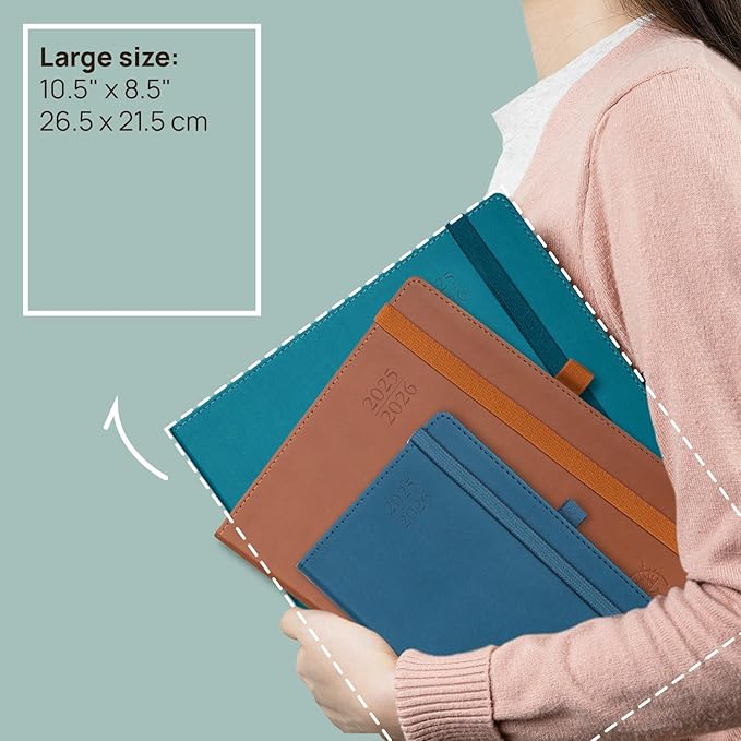 POPRUN Planner 2025-2026 (Large - 8.5'' x 10.5'') Academic Weekly Calendar (July 2025 - June 2026) with Hourly Time Slots, Monthly Tabs, 100GSM Thick Papers, Leather Soft Cover - Brown