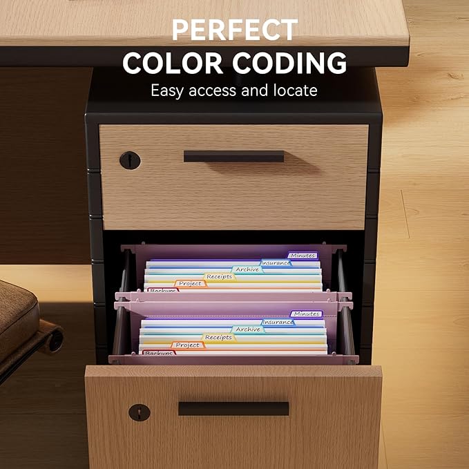 ThinkTex Plastic Expanding Hanging File Folders, 7 Innovative 1.2" Accordion Pockets, Large Capacity, Multi-Color Tabs, Letter Size for Filing Cabinet - Purple