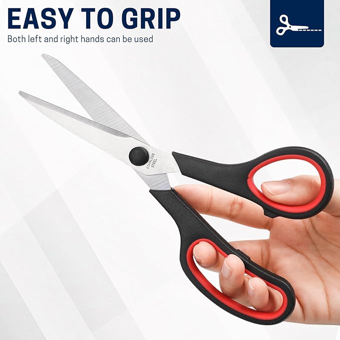 8" Multipurpose Scissor Bulk 48 Pack, Comfort Grip Handles Ultra Sharp Blade Shears Stainless Steel Scissors for Office Home, All Purpose Scissors