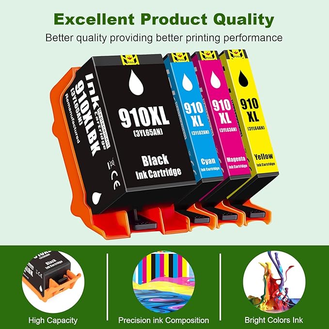 910XL Yellow Ink Cartridges Replacement for HP 910XL 910 XL Ink Cartridges Combo Pack for HP OfficeJet Pro 8010 8015 8018 8020 8022 8025 8028 8035 8030 Printer (910 Yellow 2-Pack)