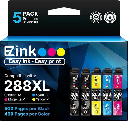 E-Z Ink Remanufactured Ink Cartridge Replacement for Epson 288 288XL High Yield to use with XP-440 XP-446 XP-330 XP-340 XP-430 (2 Black, 1 Cyan, 1 Magenta, 1 Yellow with Latest Upgraded Chips)