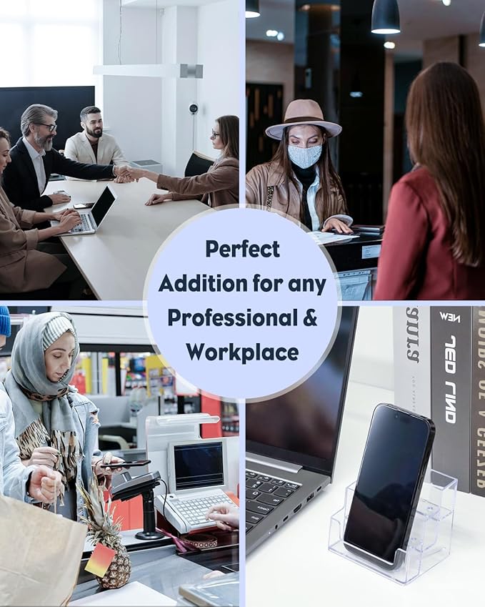 Uniclife 4 Pack Acrylic Business Card Holder for Desk 3 Slots Clear Business Card Display Stand for Men & Women Desktop Business Card Organizer Card Stand for Office Home Exhibition, 180 Card Capacity