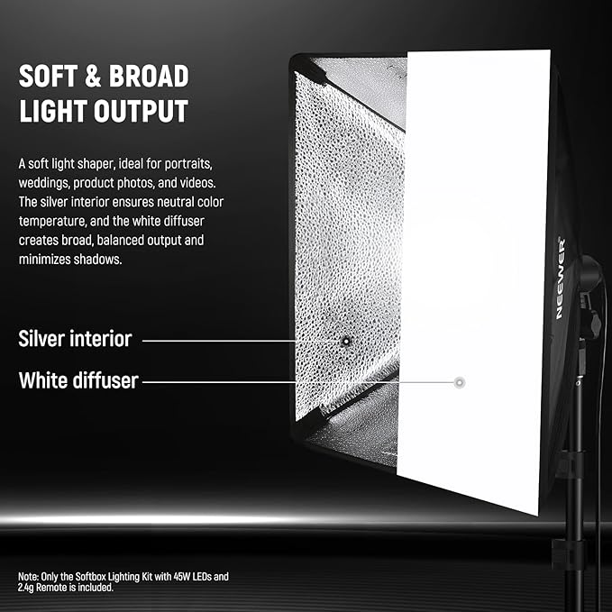 NEEWER 2Pcs 24"x24" 900W Equivalent Softbox Lighting Kit - Image 3