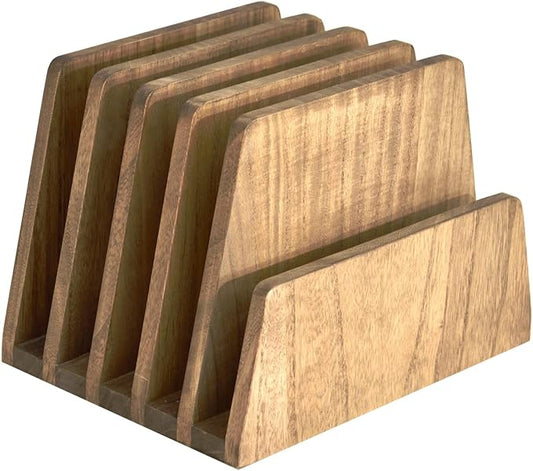 KIRIGEN Wooden Desk Mail Organizer 5 Slots File Paper Holder Desktop Wood Document Letter Holder Organizer for Home Office Dark Brown (5KWJJ-DBR)