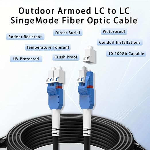 50M/164FT LC to LC Armored Outdoor Fiber Optic Cable, Single Mode Duplex - Image 9