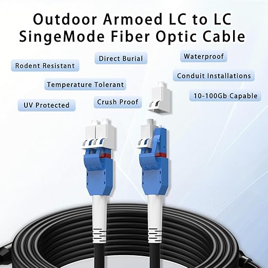 100M/328FT LC to LC Armored Outdoor Fiber Optic Cable, Single Mode Duplex - Image 9