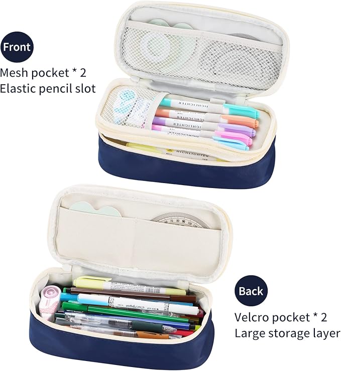 Dugio Big Pencil Case for Boys Organizer Pencil Bag with Zipper Pencil Pouch for School Teens Kids Aesthetic Large Pencil Pouch Blue