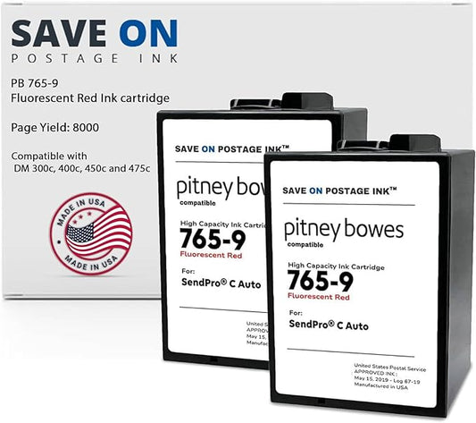 Save On Postage Ink (2 Pack 765-9 Postage Meter Ink Cartridge Compatible with Pitney Bowes 765-9, SendPro MailStation Postage Meter Ink, DM 300c, 400c, 450c and 475c