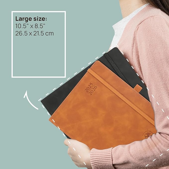 POPRUN Planner 2025-2026 Weekly Notebook (Large 8.5''x 10.5'') Academic Calendar (JUL.25 - JUN.26) Appointment Book with Monthly Tabs, Leather Soft Cover, Inner Pocket, 100 GSM - Lilac