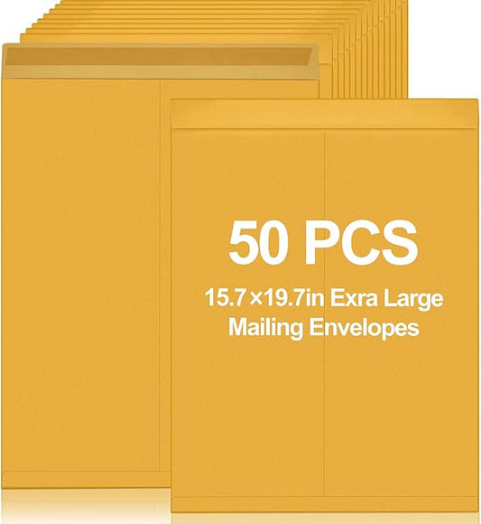 50 Pcs 16 x 20 Inch Extra Large Mailing Envelopes 32lb with Gummed Flaps, Catalog Envelopes Jumbo Craft for Mailing, Storage and Organizing Documents Office Supplie